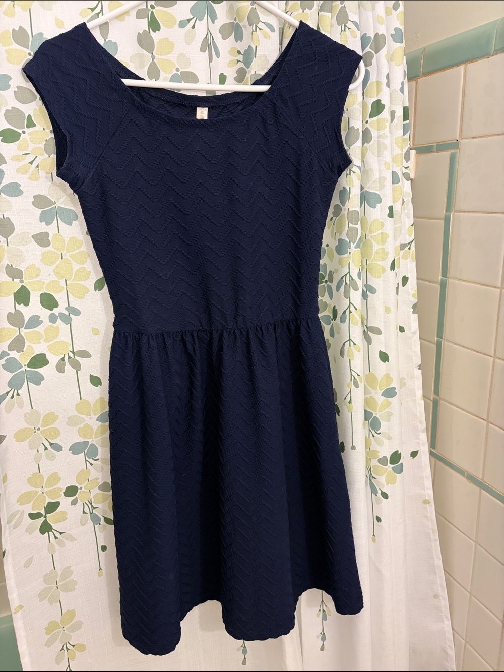 Navy Textured Fit & Flare Dress